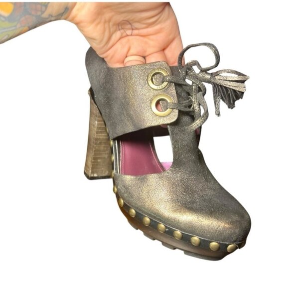 Coach Brown Leather Indie Grunge Studded Metallic Steam Punk Ultra High Size 7.5 - Picture 4 of 14